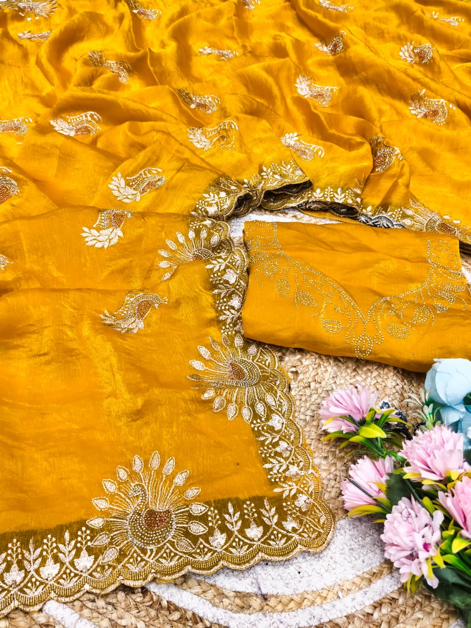 DF-RADHIKA FENDI SAREE WITH LOVELY PEACOCK DESIGN WITH EMBROIDERY WORK WITH MULTI SIROSKI