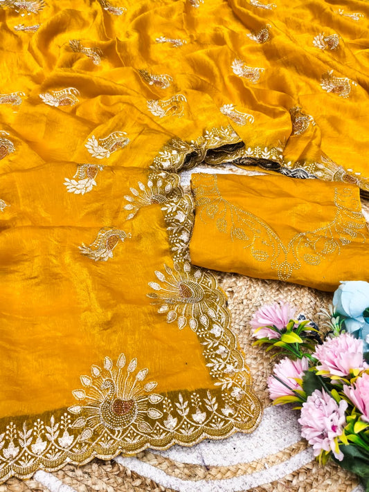 DF-RADHIKA FENDI SAREE WITH LOVELY PEACOCK DESIGN WITH EMBROIDERY WORK WITH MULTI SIROSKI