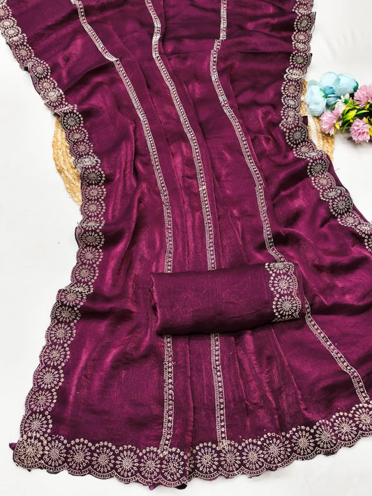 DF-AARYA  FENDI CHIFFON SAREE WITH BEAUTIFUL SIROSKI WORK WITH LINING DESIGN WITH LOVELY SIROSKI BLOUSE