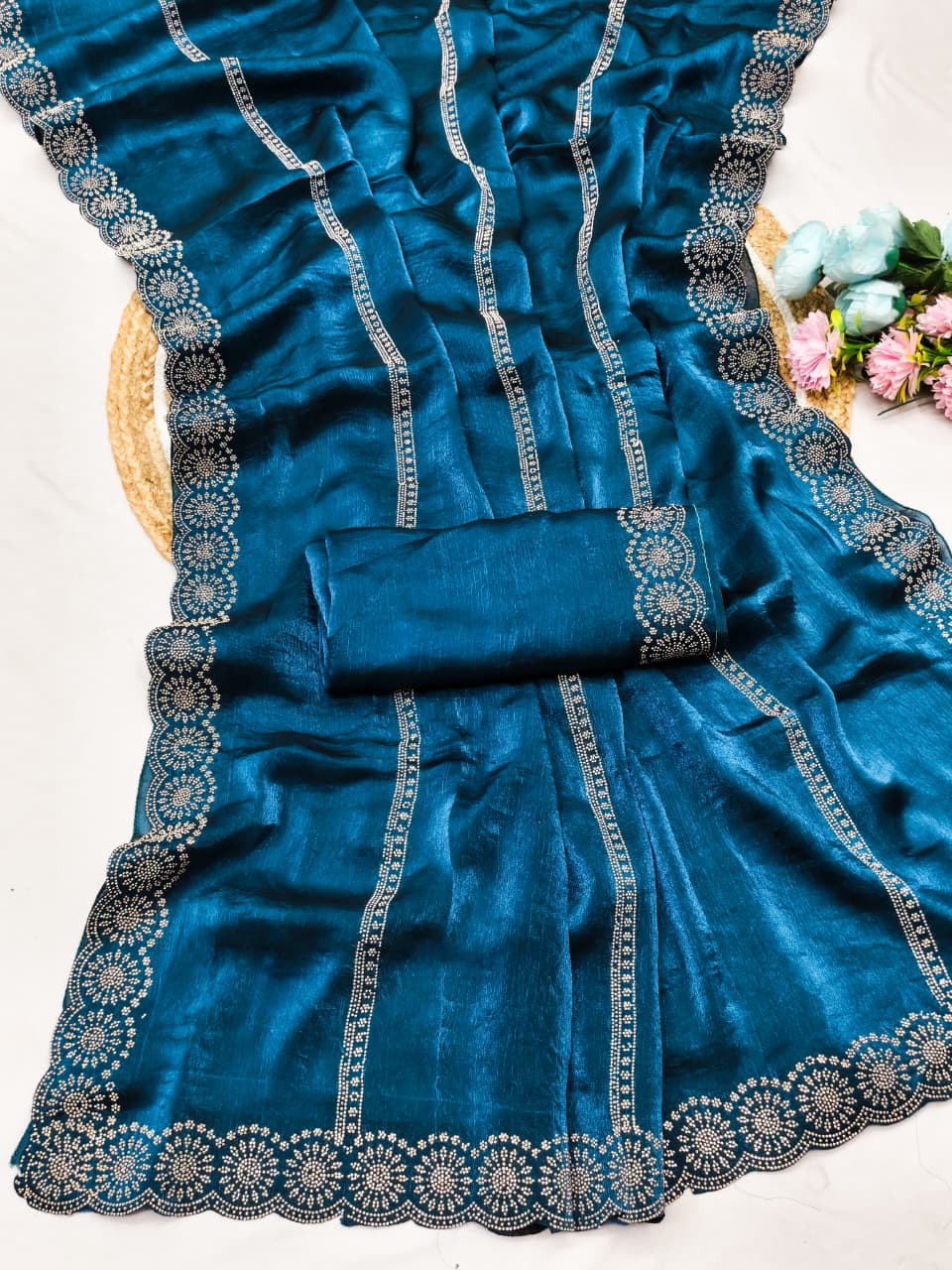 DF-AARYA  FENDI CHIFFON SAREE WITH BEAUTIFUL SIROSKI WORK WITH LINING DESIGN WITH LOVELY SIROSKI BLOUSE