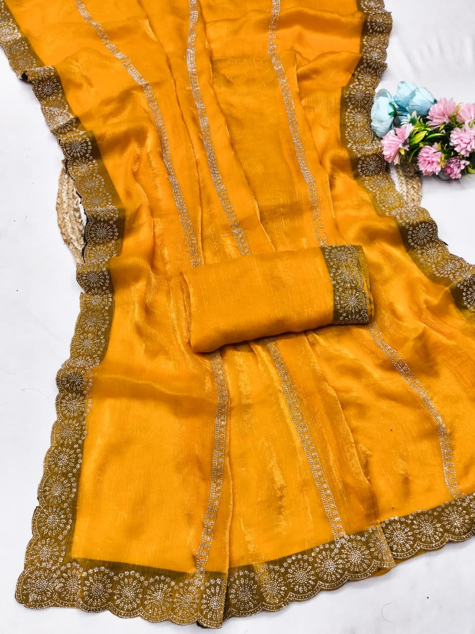 DF-AARYA  FENDI CHIFFON SAREE WITH BEAUTIFUL SIROSKI WORK WITH LINING DESIGN WITH LOVELY SIROSKI BLOUSE