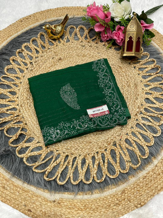 SF-DOLLAR FANCY PAATERN FABRIC SAREE WITH BEAUTIFUL DESIGN WITH SIROSKI WORK ON BORDER WITH SAREE AND BLOUSE