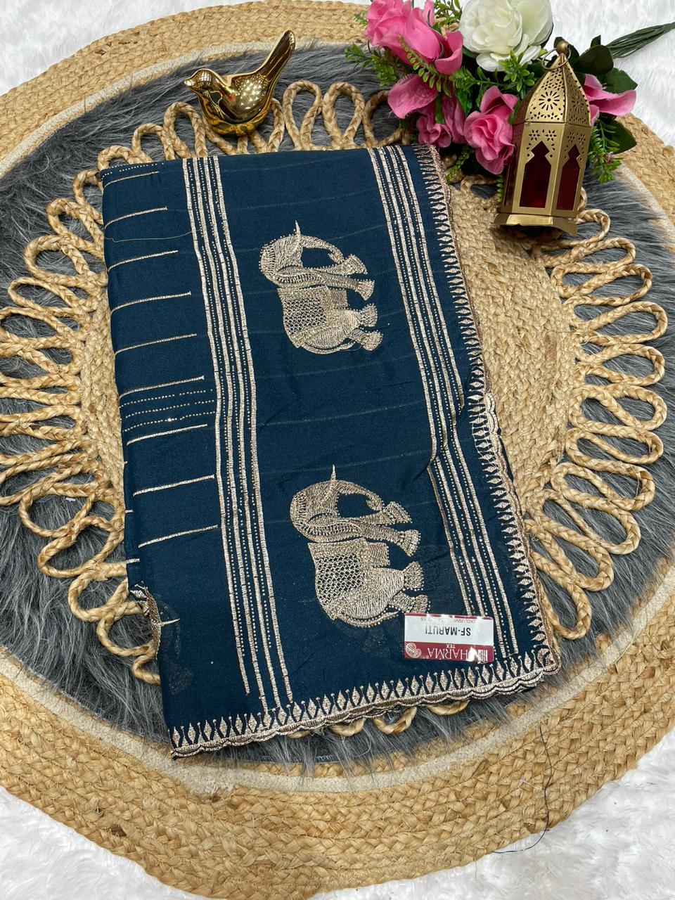 SF-MARUTI STAR GEORGETTE SAREE WITH EMBROIDERY WORK WITH BEAUTIFUL DESIGN WITH GAJRAJ DESIGN WITH PALLU AND BORDER WITH TRENDING SAREE WITH HEAVY BLOUSE