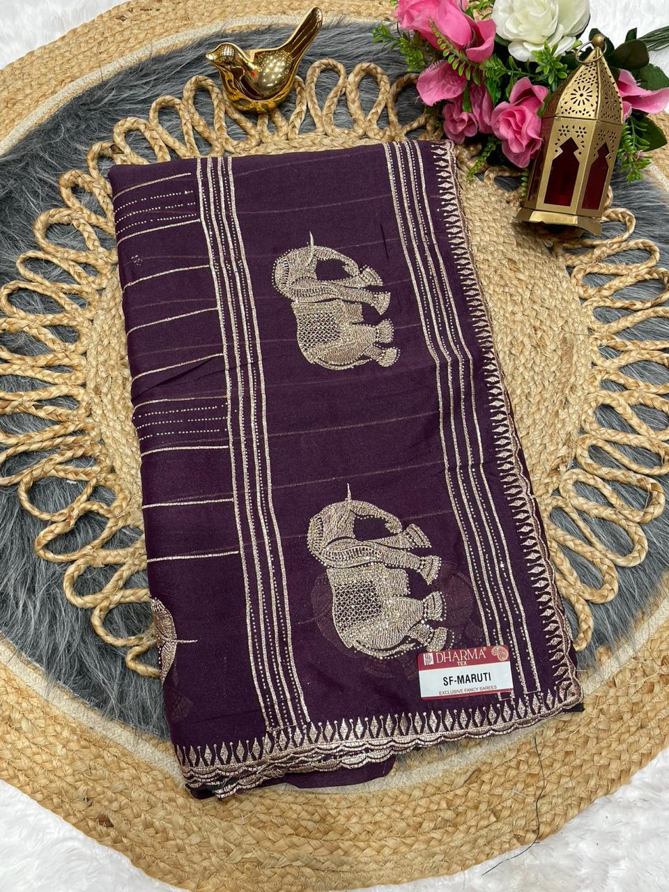 SF-MARUTI STAR GEORGETTE SAREE WITH EMBROIDERY WORK WITH BEAUTIFUL DESIGN WITH GAJRAJ DESIGN WITH PALLU AND BORDER WITH TRENDING SAREE WITH HEAVY BLOUSE