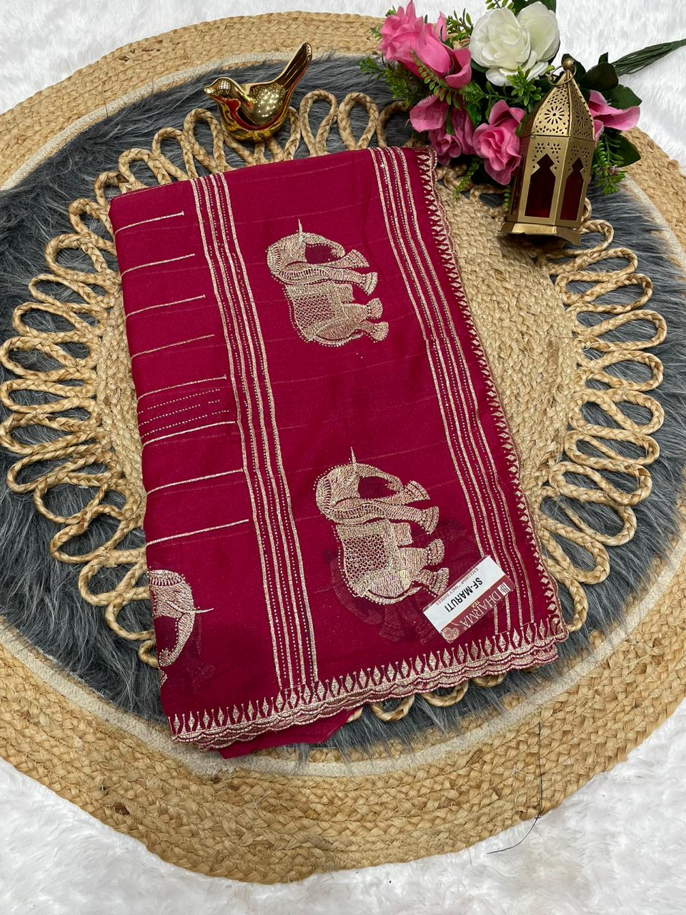 SF-MARUTI STAR GEORGETTE SAREE WITH EMBROIDERY WORK WITH BEAUTIFUL DESIGN WITH GAJRAJ DESIGN WITH PALLU AND BORDER WITH TRENDING SAREE WITH HEAVY BLOUSE