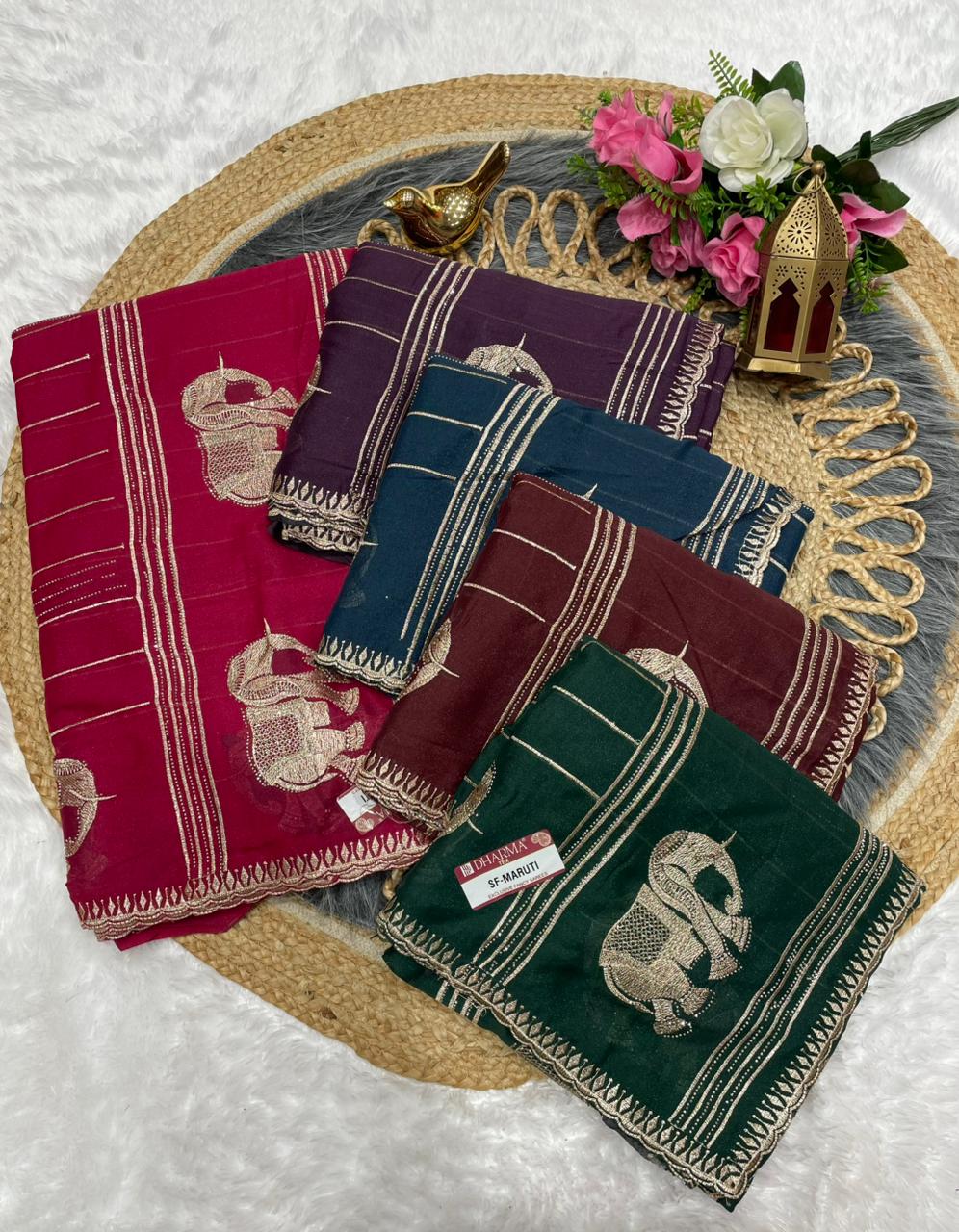 SF-MARUTI STAR GEORGETTE SAREE WITH EMBROIDERY WORK WITH BEAUTIFUL DESIGN WITH GAJRAJ DESIGN WITH PALLU AND BORDER WITH TRENDING SAREE WITH HEAVY BLOUSE