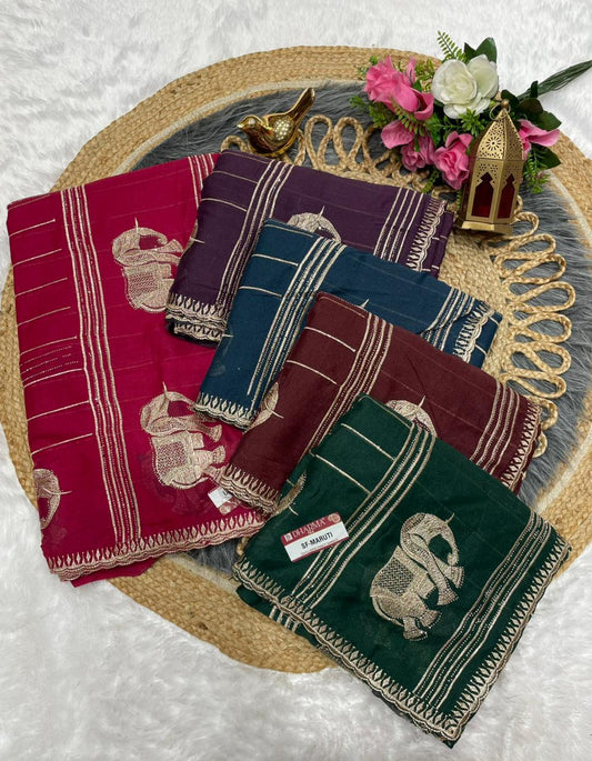 SF-MARUTI STAR GEORGETTE SAREE WITH EMBROIDERY WORK WITH BEAUTIFUL DESIGN WITH GAJRAJ DESIGN WITH PALLU AND BORDER WITH TRENDING SAREE WITH HEAVY BLOUSE