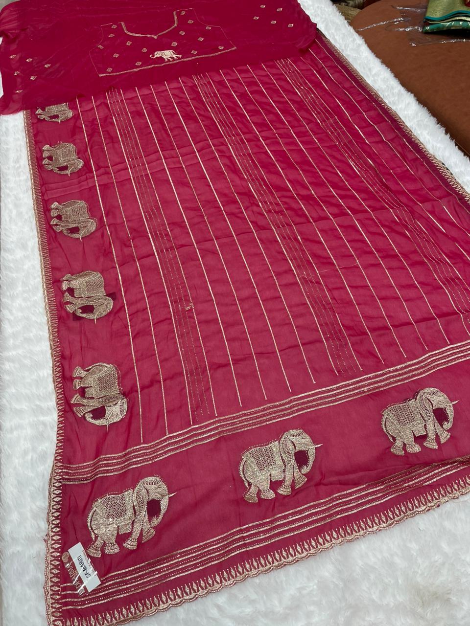 SF-MARUTI STAR GEORGETTE SAREE WITH EMBROIDERY WORK WITH BEAUTIFUL DESIGN WITH GAJRAJ DESIGN WITH PALLU AND BORDER WITH TRENDING SAREE WITH HEAVY BLOUSE