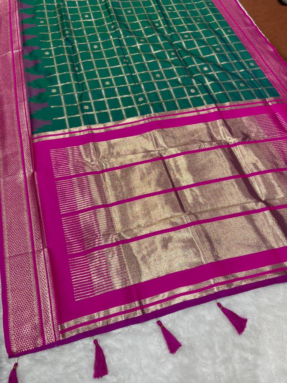 AJ-MUSKAN SOFT SILK FABRIC SAREE WITH RICH PALLU DEISGN WITH BOX DESIGN ON BODY WITH VIRAL DESIGN AND CONRAST BORDER WITH AND BLOUSE  WITH BOX PACKING