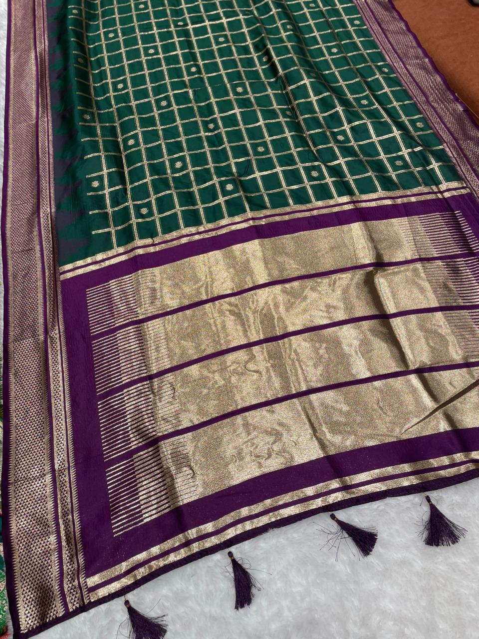 AJ-MUSKAN SOFT SILK FABRIC SAREE WITH RICH PALLU DEISGN WITH BOX DESIGN ON BODY WITH VIRAL DESIGN AND CONRAST BORDER WITH AND BLOUSE  WITH BOX PACKING