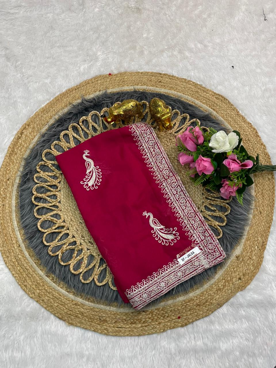 SF-JALSA STAR GEORGETTE SAREE WITH BEAUTIFUL EMBROIDERY WORK WITH BEAUTIFUL PLAIN WORK