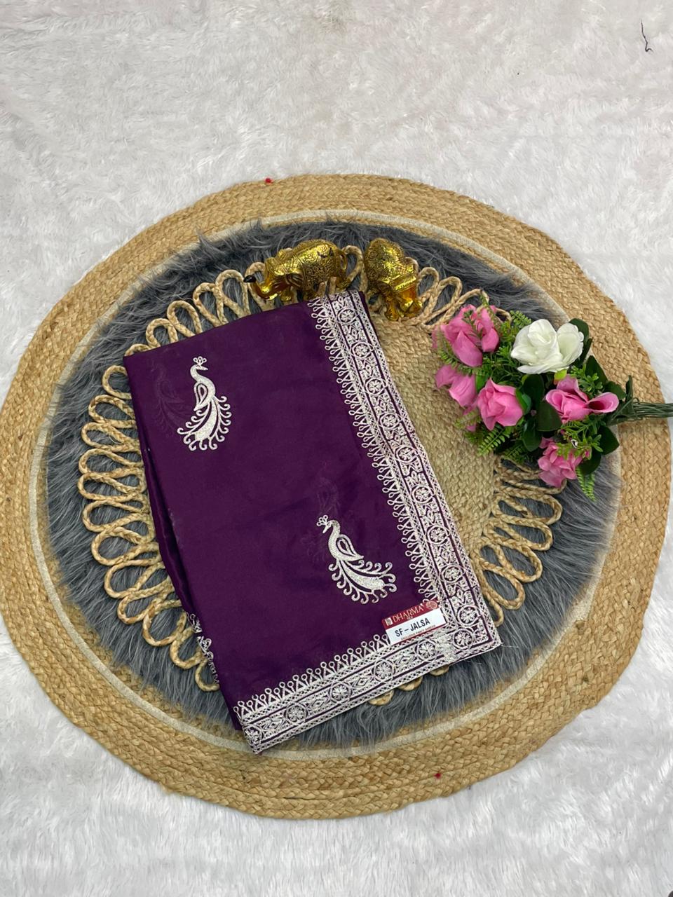 SF-JALSA STAR GEORGETTE SAREE WITH BEAUTIFUL EMBROIDERY WORK WITH BEAUTIFUL PLAIN WORK