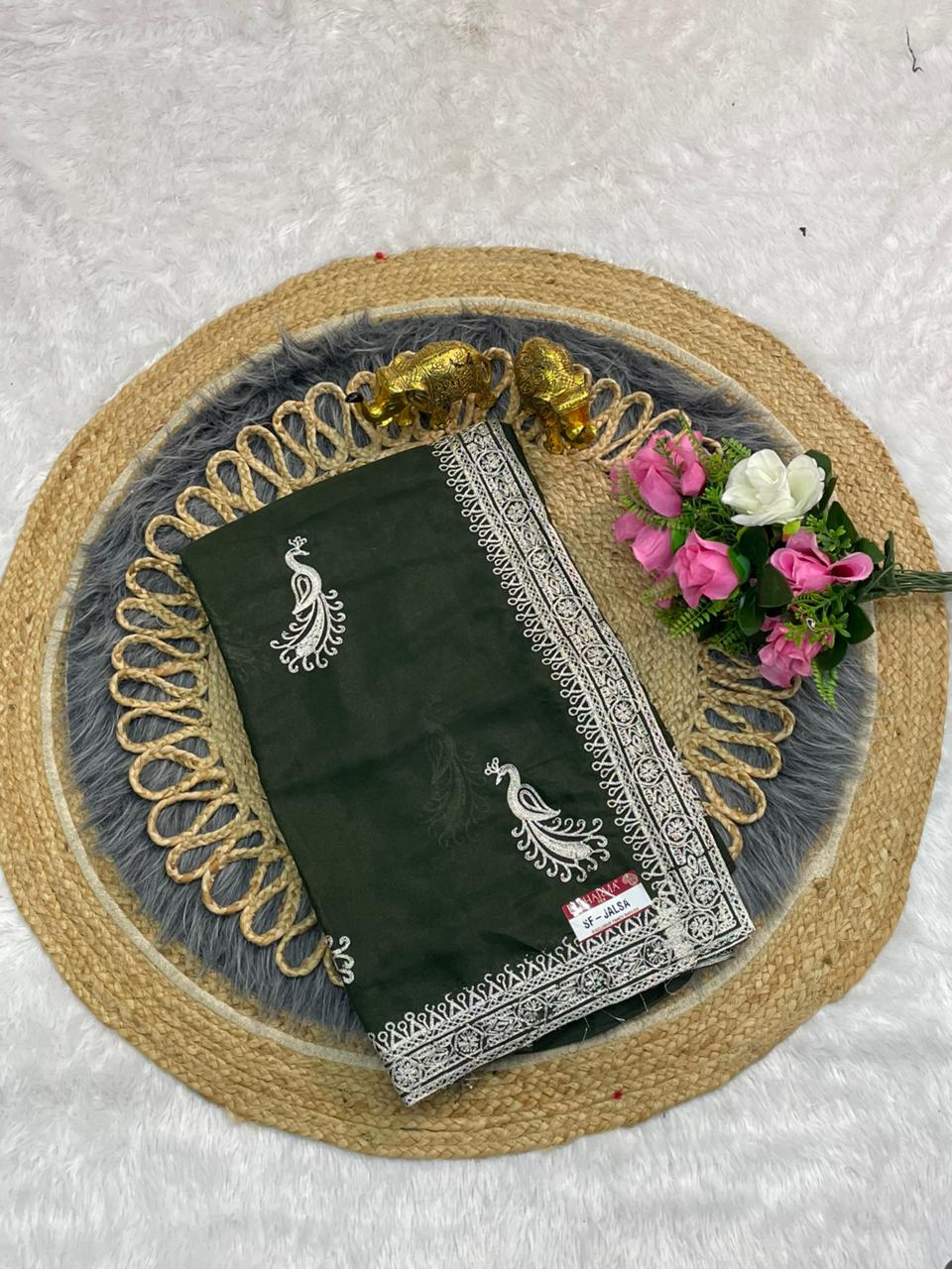 SF-JALSA STAR GEORGETTE SAREE WITH BEAUTIFUL EMBROIDERY WORK WITH BEAUTIFUL PLAIN WORK