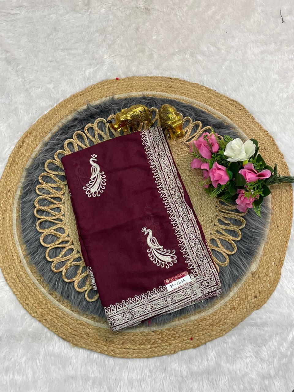 SF-JALSA STAR GEORGETTE SAREE WITH BEAUTIFUL EMBROIDERY WORK WITH BEAUTIFUL PLAIN WORK