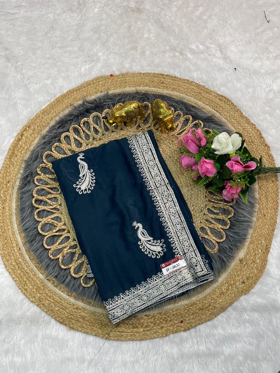 SF-JALSA STAR GEORGETTE SAREE WITH BEAUTIFUL EMBROIDERY WORK WITH BEAUTIFUL PLAIN WORK