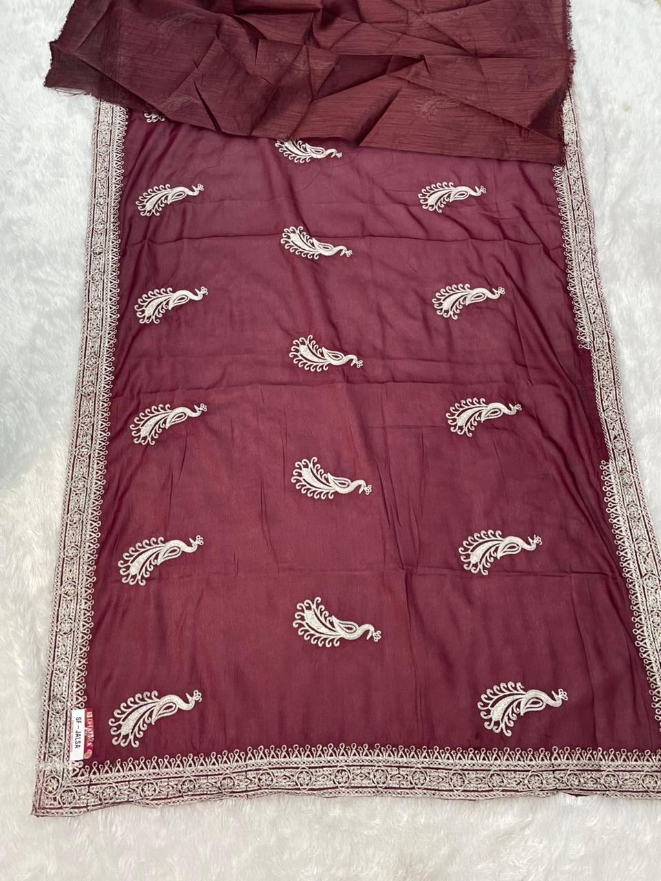 SF-JALSA STAR GEORGETTE SAREE WITH BEAUTIFUL EMBROIDERY WORK WITH BEAUTIFUL PLAIN WORK