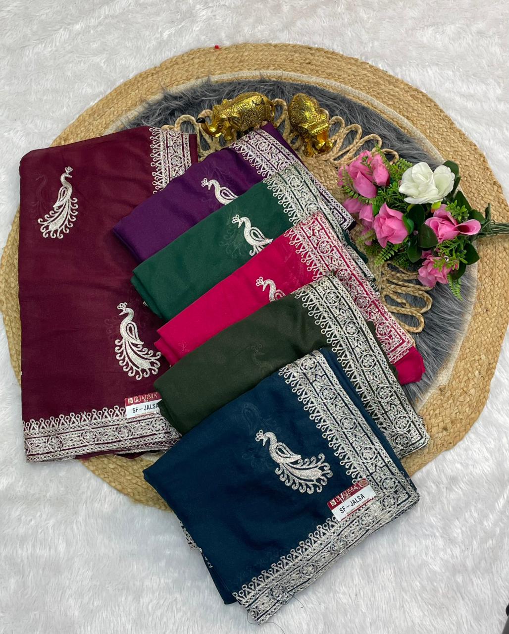 SF-JALSA STAR GEORGETTE SAREE WITH BEAUTIFUL EMBROIDERY WORK WITH BEAUTIFUL PLAIN WORK