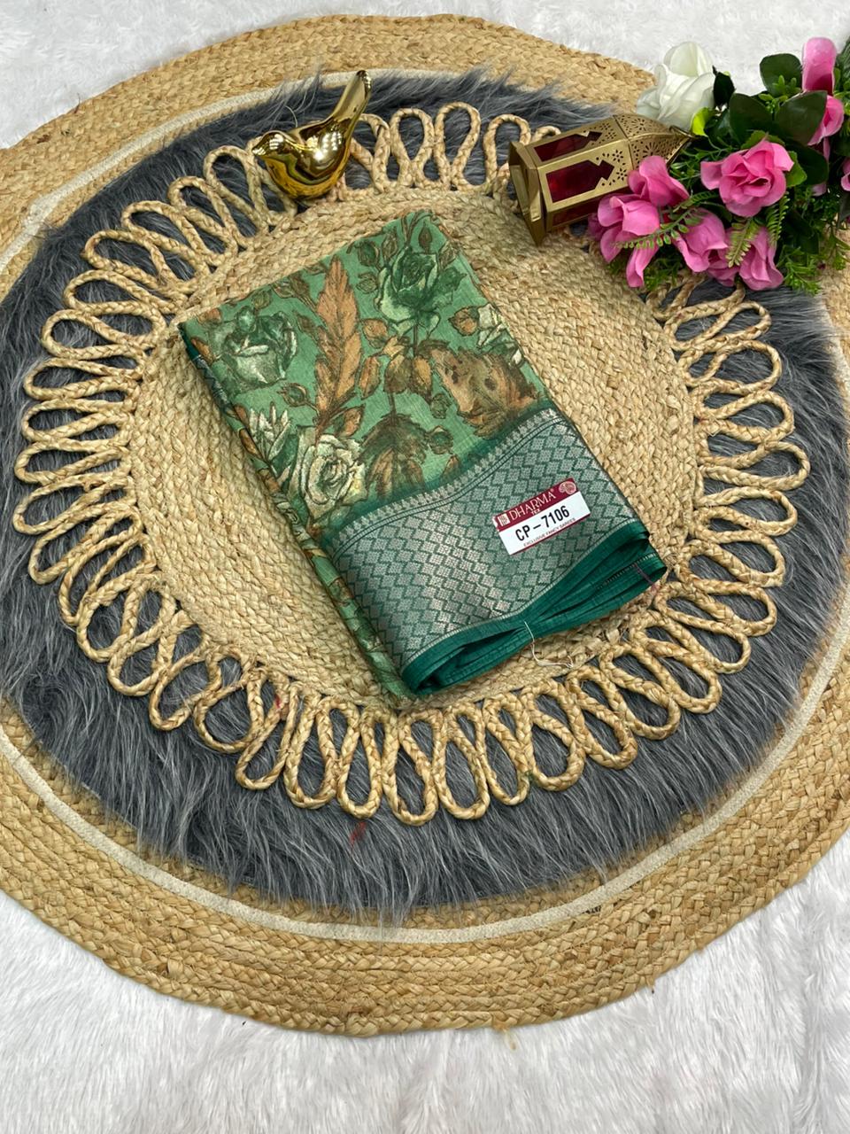 CP-7106  MAL COTTON SAREE WITH BEAUTIFUL RICH PALLU AND BEAUTIFUL DESIGN WITH JACQUARD BORDER WITH BEAUTIFUL BLOUSE