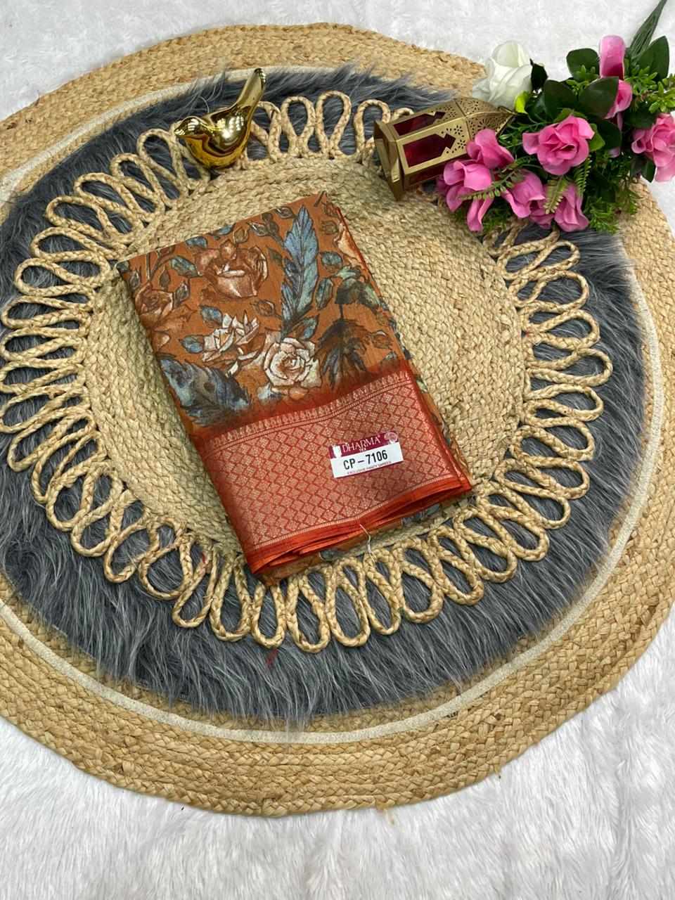 CP-7106  MAL COTTON SAREE WITH BEAUTIFUL RICH PALLU AND BEAUTIFUL DESIGN WITH JACQUARD BORDER WITH BEAUTIFUL BLOUSE