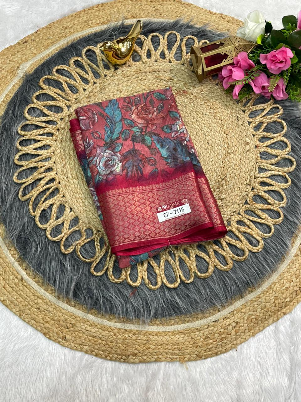 CP-7106  MAL COTTON SAREE WITH BEAUTIFUL RICH PALLU AND BEAUTIFUL DESIGN WITH JACQUARD BORDER WITH BEAUTIFUL BLOUSE