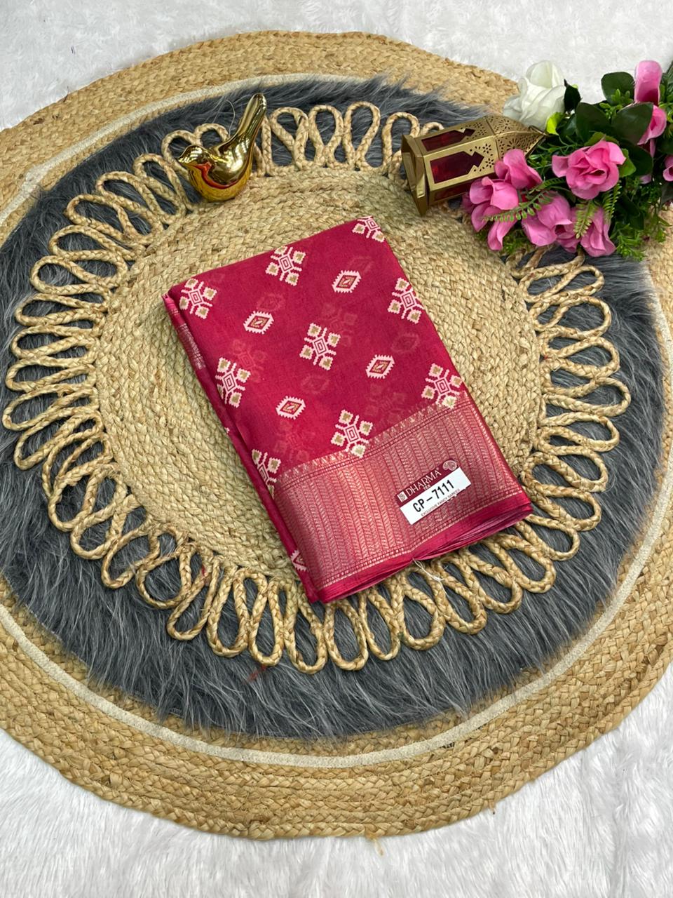 CP-7111  DOLA SILK SAREE WITH BEAUTIFUL RICH PALLU AND BEAUTIFUL DESIGN WITH JACQUARD BORDER WITH BEAUTIFUL BLOUSE