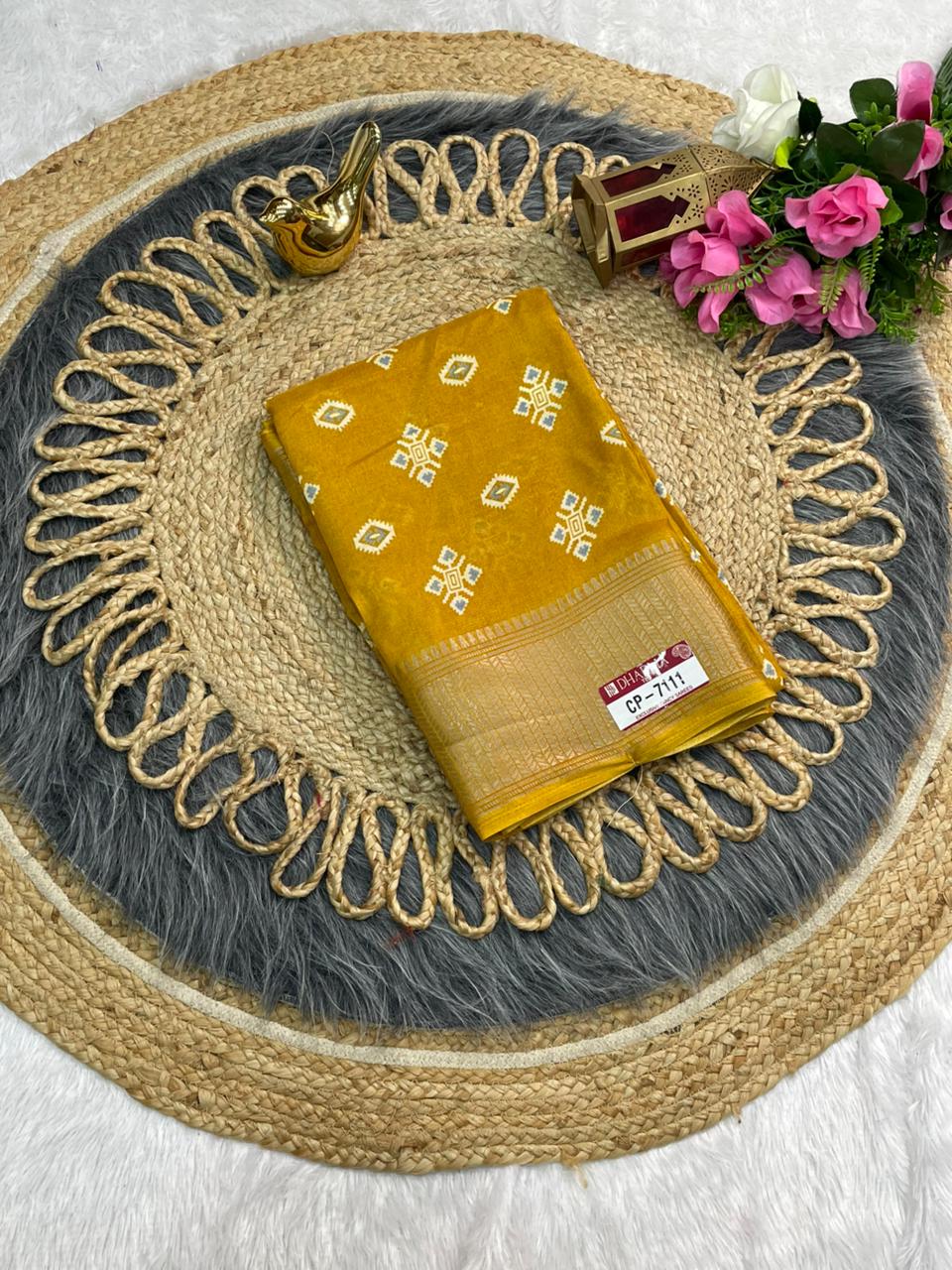 CP-7111  DOLA SILK SAREE WITH BEAUTIFUL RICH PALLU AND BEAUTIFUL DESIGN WITH JACQUARD BORDER WITH BEAUTIFUL BLOUSE