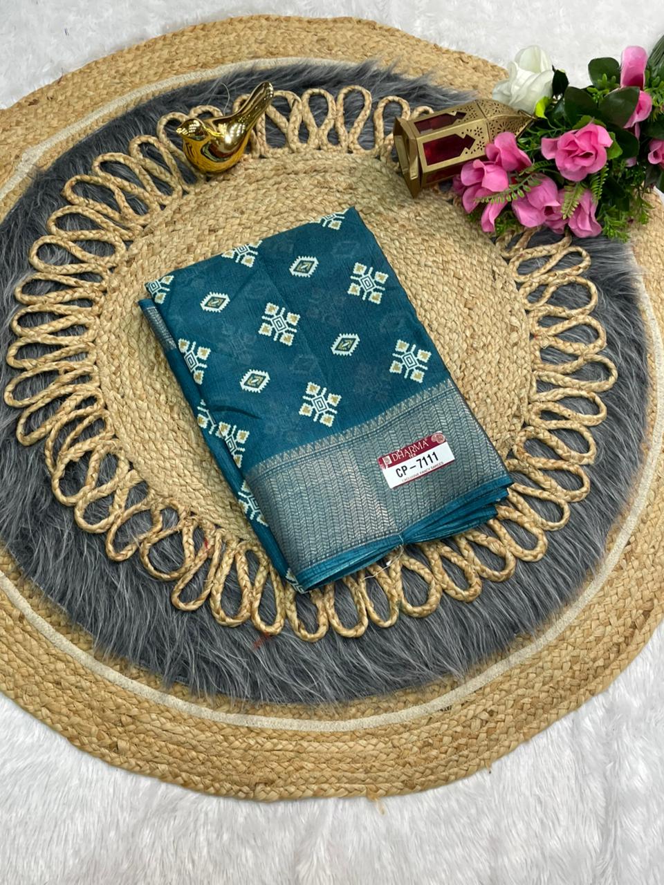 CP-7111  DOLA SILK SAREE WITH BEAUTIFUL RICH PALLU AND BEAUTIFUL DESIGN WITH JACQUARD BORDER WITH BEAUTIFUL BLOUSE