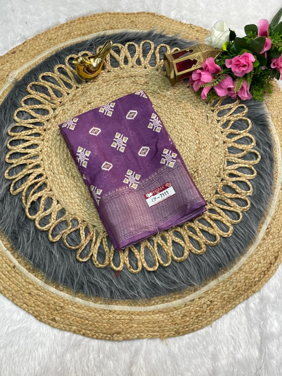 CP-7111  DOLA SILK SAREE WITH BEAUTIFUL RICH PALLU AND BEAUTIFUL DESIGN WITH JACQUARD BORDER WITH BEAUTIFUL BLOUSE