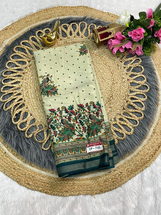CP-7105 MAL COTTON SAREE WITH BEAUTIFUL RICH PALLU AND BEAUTIFUL DESIGN WITH JACQUARD BORDER WITH BEAUTIFUL BLOUSE