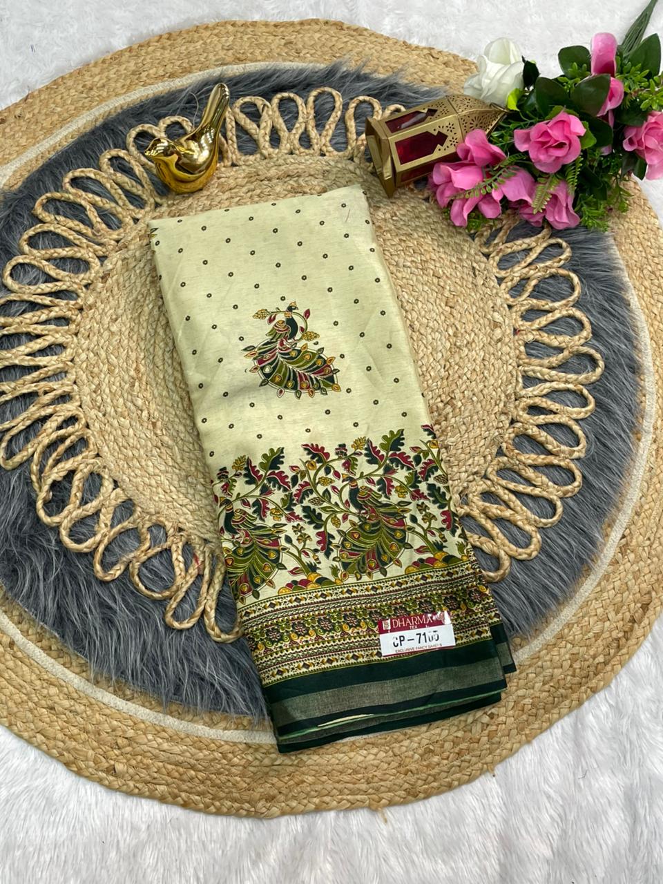 CP-7105 MAL COTTON SAREE WITH BEAUTIFUL RICH PALLU AND BEAUTIFUL DESIGN WITH JACQUARD BORDER WITH BEAUTIFUL BLOUSE