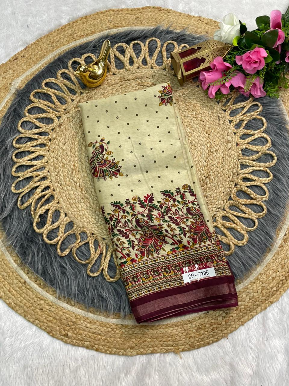 CP-7105 MAL COTTON SAREE WITH BEAUTIFUL RICH PALLU AND BEAUTIFUL DESIGN WITH JACQUARD BORDER WITH BEAUTIFUL BLOUSE