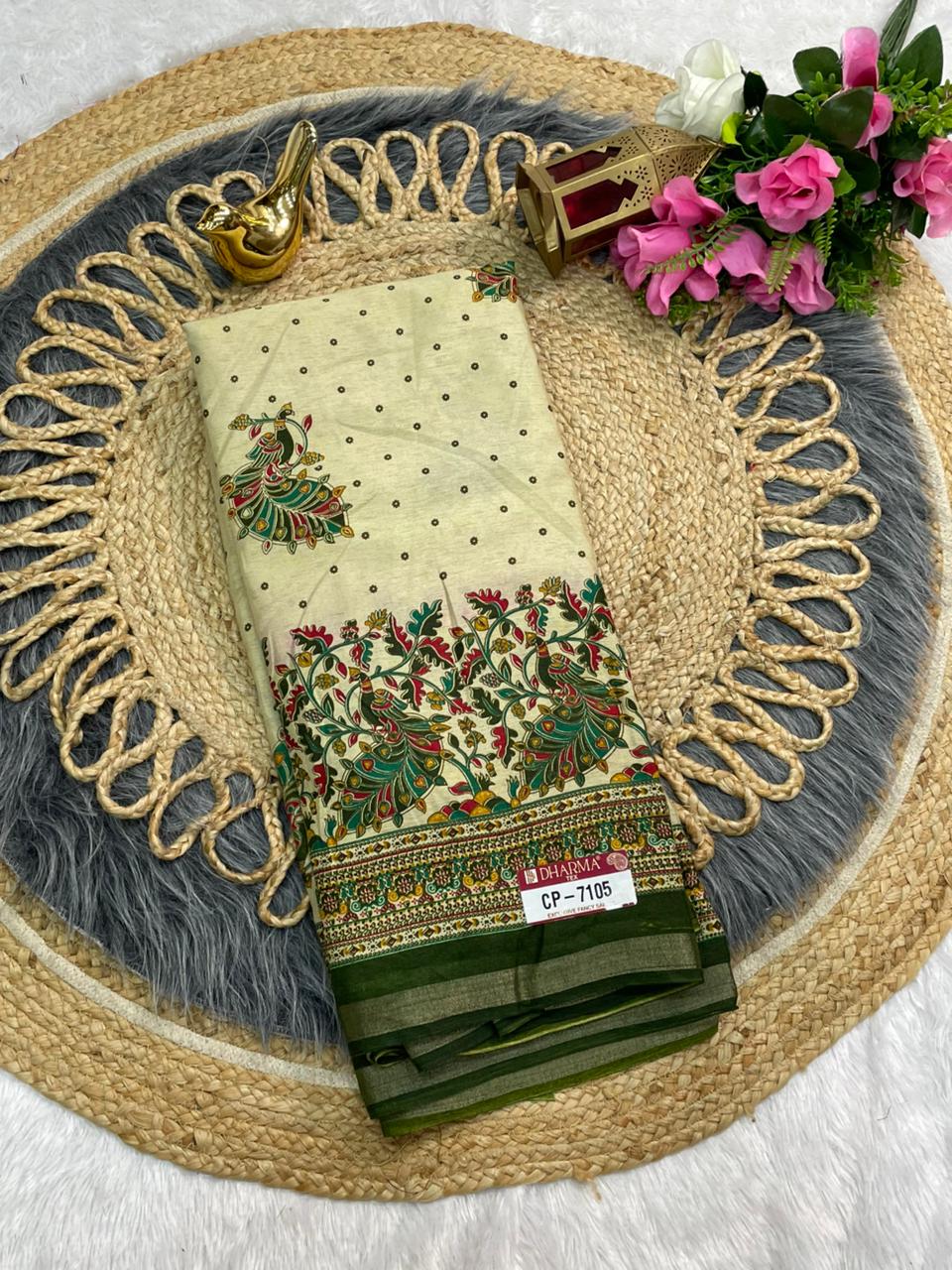 CP-7105 MAL COTTON SAREE WITH BEAUTIFUL RICH PALLU AND BEAUTIFUL DESIGN WITH JACQUARD BORDER WITH BEAUTIFUL BLOUSE