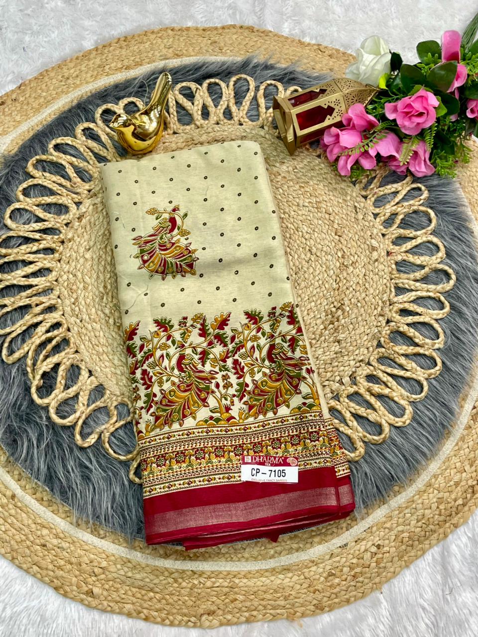 CP-7105 MAL COTTON SAREE WITH BEAUTIFUL RICH PALLU AND BEAUTIFUL DESIGN WITH JACQUARD BORDER WITH BEAUTIFUL BLOUSE