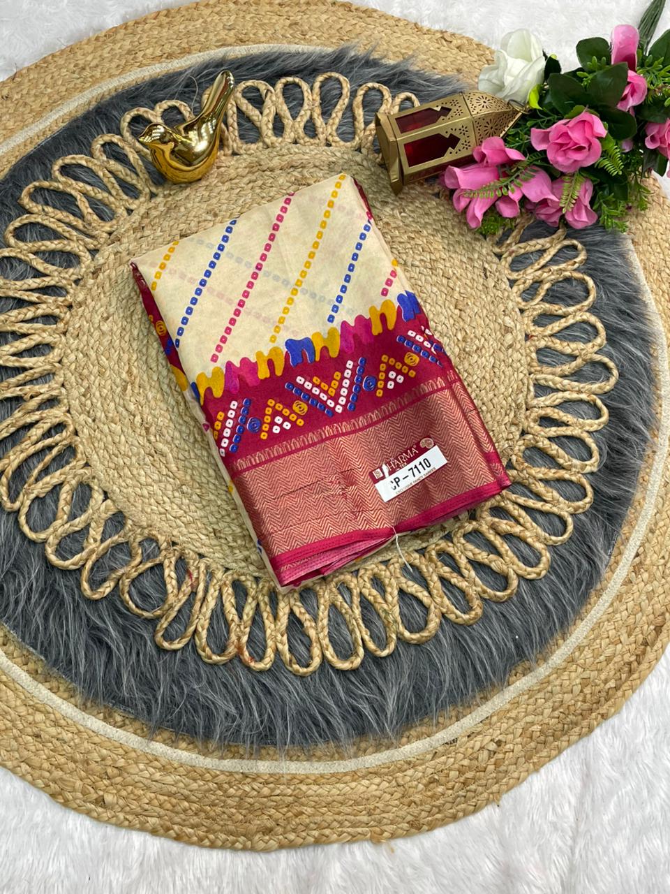 CP-7110 DOLO SAREE WITH BEAUTIFUL RICH PALLU AND BEAUTIFUL DESIGN WITH JACQUARD BORDER WITH BEAUTIFUL BLOUSE