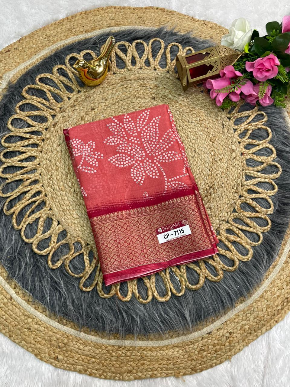 CP-7115  DOLA SILK SAREE WITH BEAUTIFUL RICH PALLU AND BEAUTIFUL DESIGN WITH JACQUARD BORDER WITH BEAUTIFUL BLOUSE
