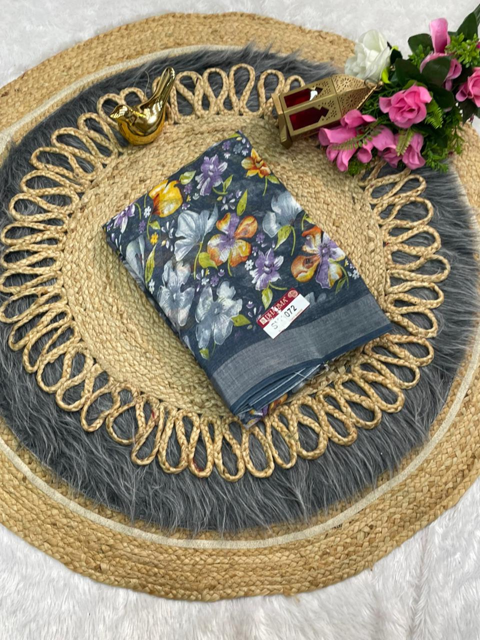 SV-8072 LINEN SAREE WITH LOVELY AND BEAUTIFUL DESIGN WITH BEAUTIFUL BLOUSE