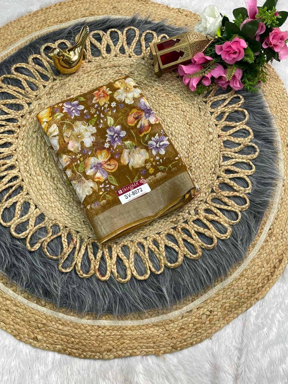 SV-8072 LINEN SAREE WITH LOVELY AND BEAUTIFUL DESIGN WITH BEAUTIFUL BLOUSE