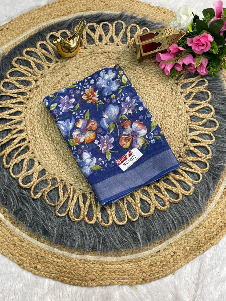 SV-8072 LINEN SAREE WITH LOVELY AND BEAUTIFUL DESIGN WITH BEAUTIFUL BLOUSE