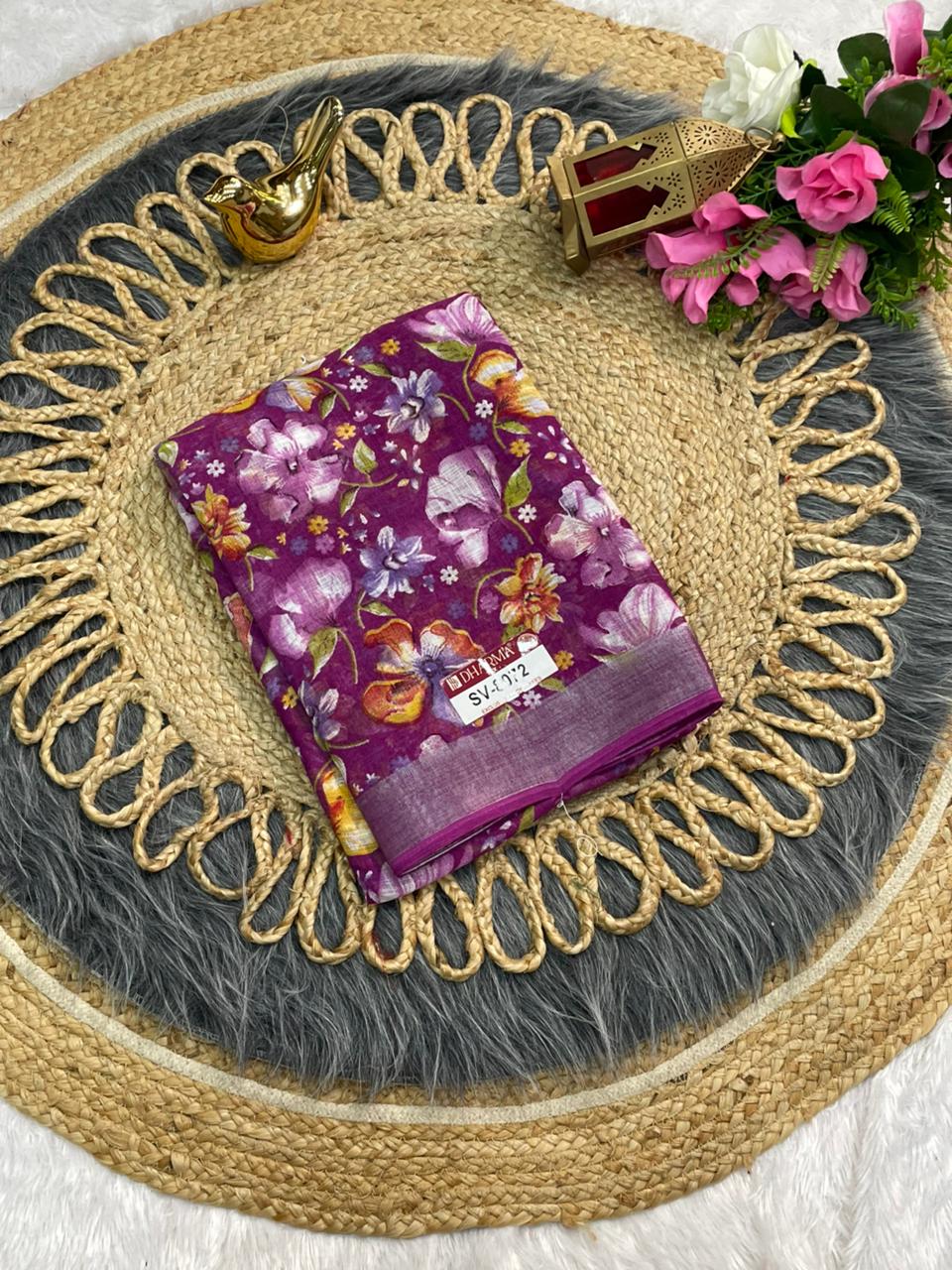 SV-8072 LINEN SAREE WITH LOVELY AND BEAUTIFUL DESIGN WITH BEAUTIFUL BLOUSE