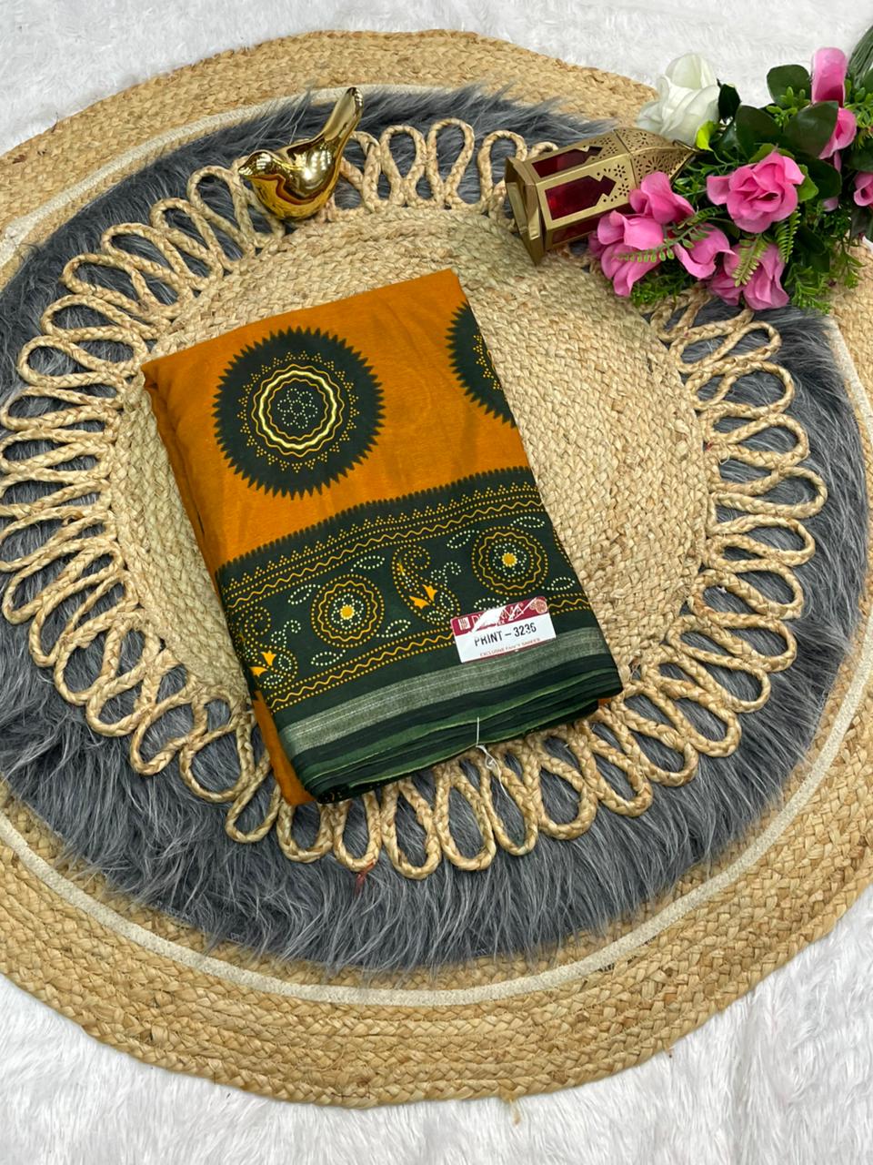 PRINT-3236 MAL COTTON SAREE WITH BEAUTIFUL RICH PALLU VIRAL BANDANI DESIGN WITH BLOUSE WITH 6.30 MTR CUT
