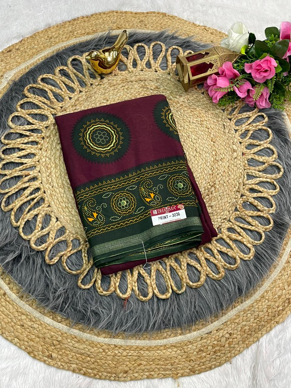 PRINT-3236 MAL COTTON SAREE WITH BEAUTIFUL RICH PALLU VIRAL BANDANI DESIGN WITH BLOUSE WITH 6.30 MTR CUT