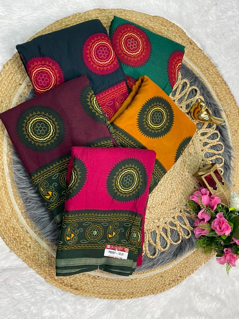 PRINT-3236 MAL COTTON SAREE WITH BEAUTIFUL RICH PALLU VIRAL BANDANI DESIGN WITH BLOUSE WITH 6.30 MTR CUT