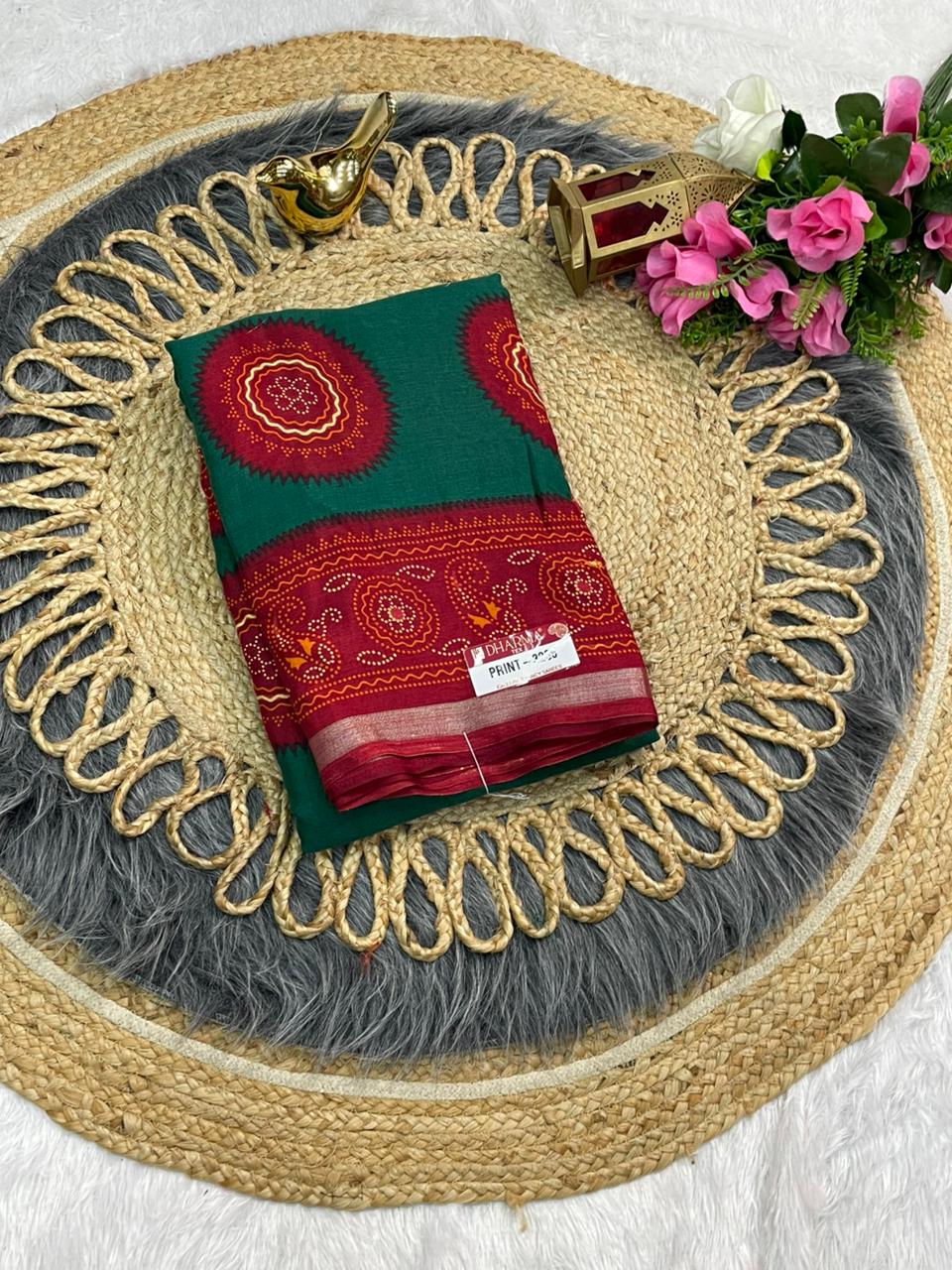 PRINT-3236 MAL COTTON SAREE WITH BEAUTIFUL RICH PALLU VIRAL BANDANI DESIGN WITH BLOUSE WITH 6.30 MTR CUT