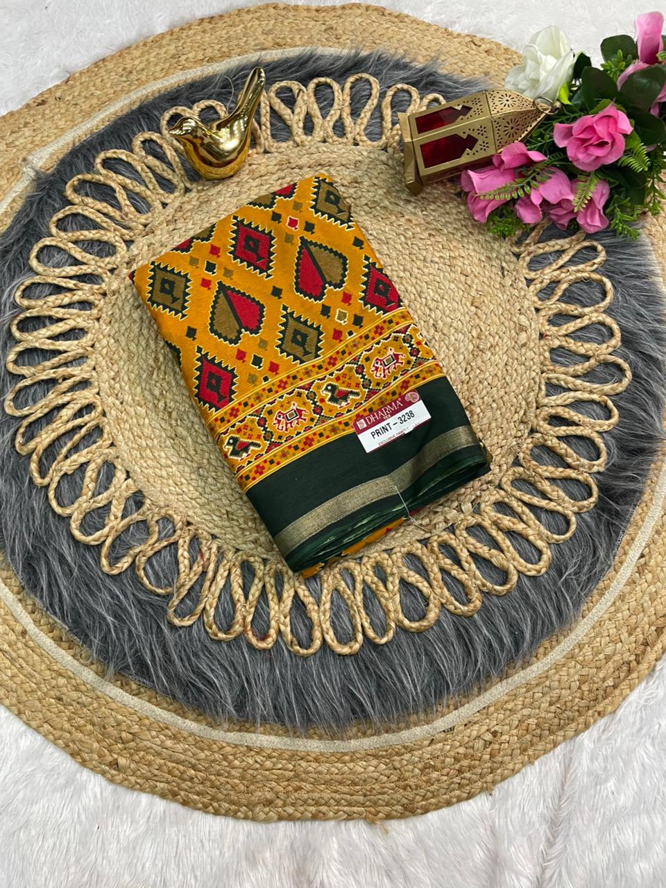 PRINT-3238 MAL COTTON SAREE WITH BEAUTIFUL PATOLA PRINT WITH FOIL WORK WITH CONTRAST BLOUSE 6.30 MTR CUT