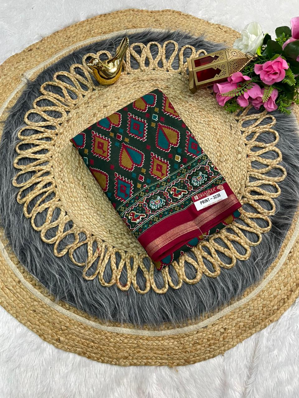 PRINT-3238 MAL COTTON SAREE WITH BEAUTIFUL PATOLA PRINT WITH FOIL WORK WITH CONTRAST BLOUSE 6.30 MTR CUT