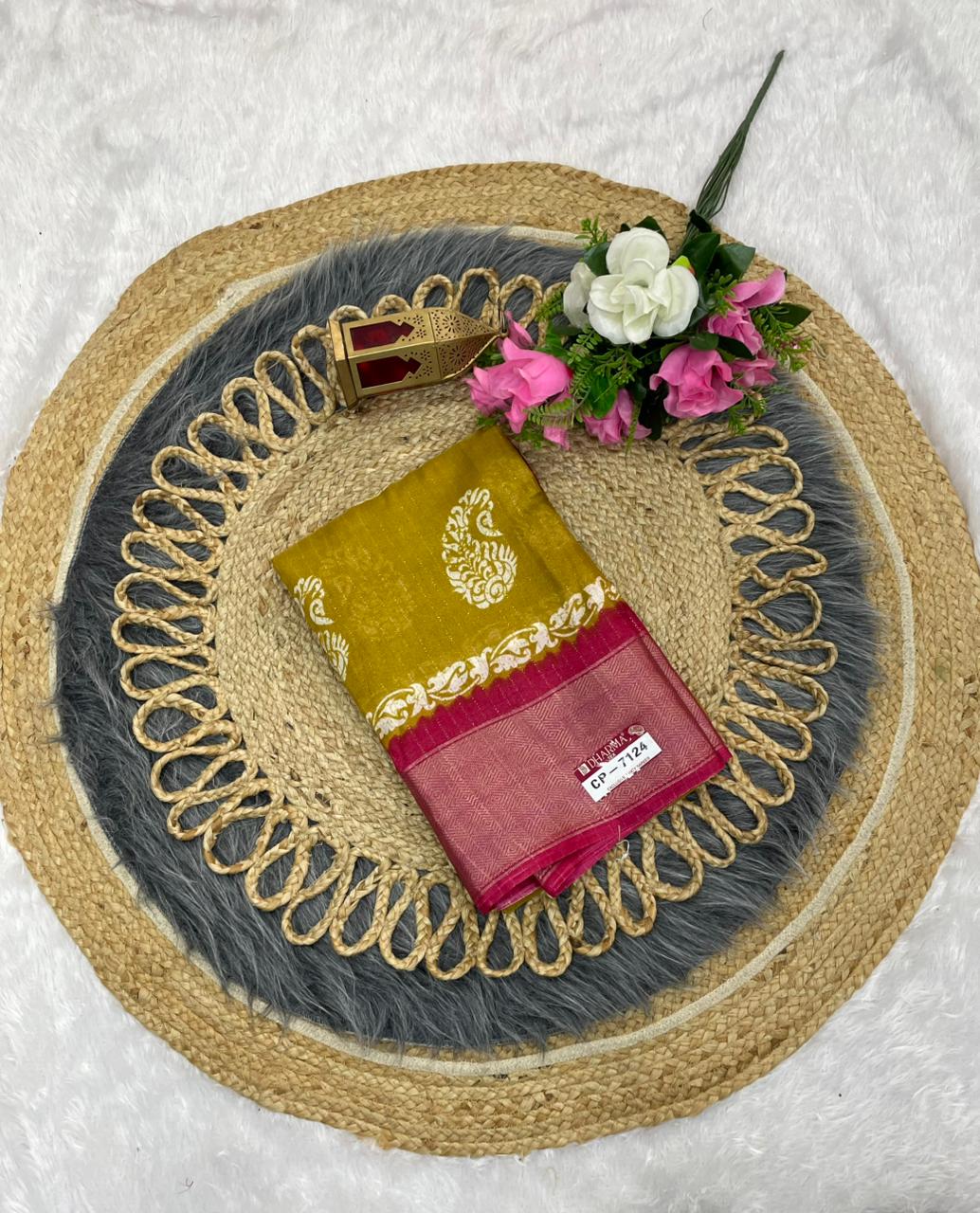 CP-7124  DOLA RIKO SAREE WITH BEAUTIFUL RICH PALLU WITH WHITE COMMON DESIGN WITH BEAUTIFUL DESIGN WITH LOVELY CONTRAST BLOUSE