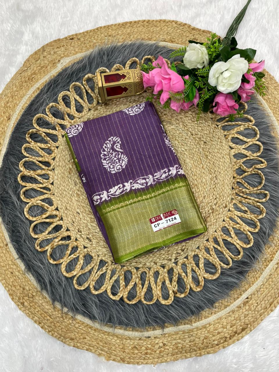 CP-7124  DOLA RIKO SAREE WITH BEAUTIFUL RICH PALLU WITH WHITE COMMON DESIGN WITH BEAUTIFUL DESIGN WITH LOVELY CONTRAST BLOUSE