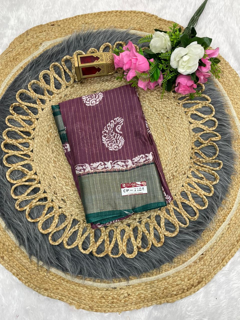 CP-7124  DOLA RIKO SAREE WITH BEAUTIFUL RICH PALLU WITH WHITE COMMON DESIGN WITH BEAUTIFUL DESIGN WITH LOVELY CONTRAST BLOUSE