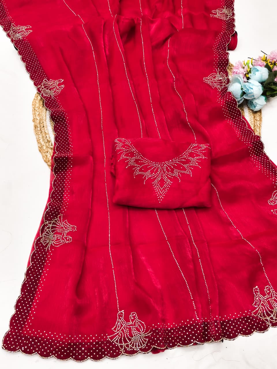 DF-SANCHIT FENDI SAREE WITH HEAVY JARKAN WORK WITH JODA DESIGN AND HEAVY JARKAN BORDER WITH HEAVY BLOUSE