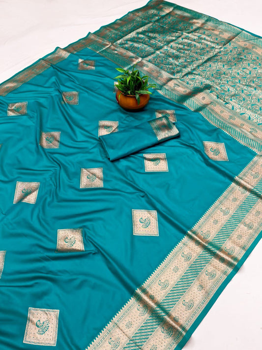SA-7074 50/600 SOFT SILK SAREE WITH RICH PALLU AND BEAUTIFUL DAMAN WITH PEACOCK DESIGN WITH TONE TO TONE BEAUTIFUL MEENA WORK